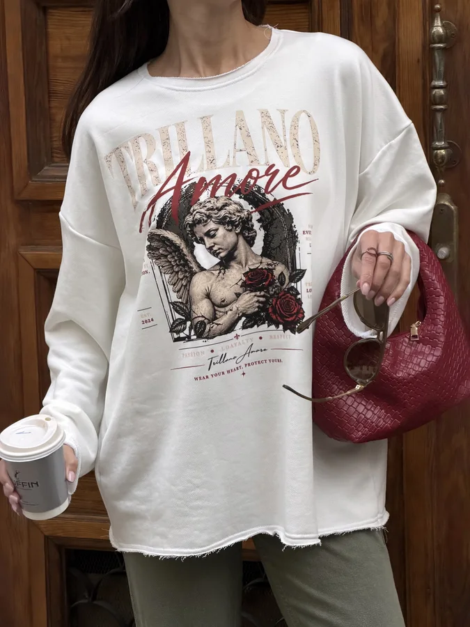 Оверсайз лонг з тринитки "TRILLANO AMORE" — Оверсайз лонг з тринитки "TRILLANO AMORE" — Молоко
