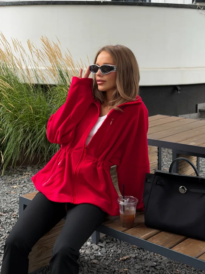 Подовжена флісова кофта 4-zip — Подовжена флісова кофта 4-zip — Червоний
